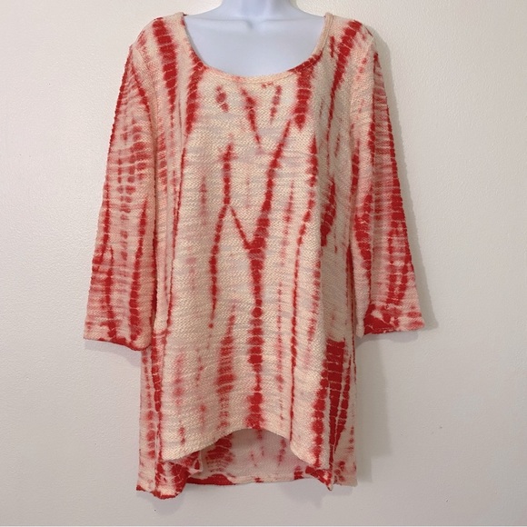 XCVI Ladies Size XLarge Red White Tie Dye Tunic Top - Picture 1 of 8